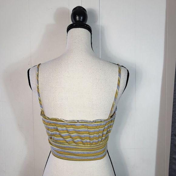 ME TO WE UO Blue Yellow Stripe Y2K Ultra Cropped Cami Top Size Medium - Picture 3 of 3